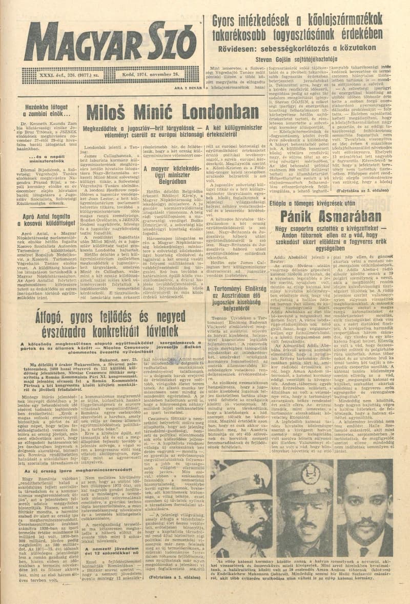 Magyar Szó, 31. évf. 1974. november 26. 326. sz. 1–24. oldal