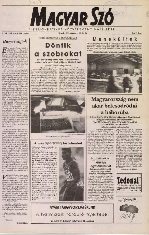 Magyar Szó, 48. évf. 1991. augusztus 26. 234. sz. 1–20. oldal
