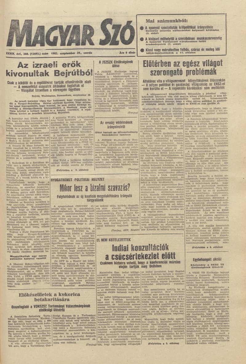 Magyar Szó, 39. évf. 1982. szeptember 29. 268. sz. 1–20. oldal