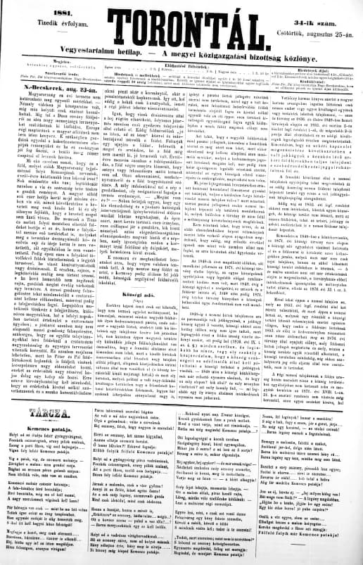 Torontál, 10. évf. 1881. augusztus 25. 34. sz.