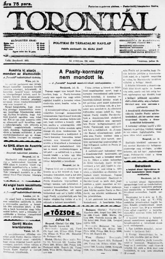 Torontál, 51. évf. 1922. július 16. 154. sz.