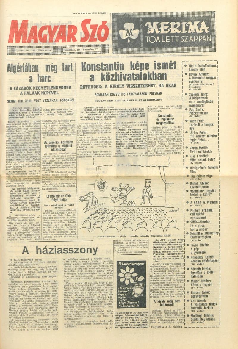 Magyar Szó, 24. évf. 1967. december 17. 345. sz. 1–24. oldal
