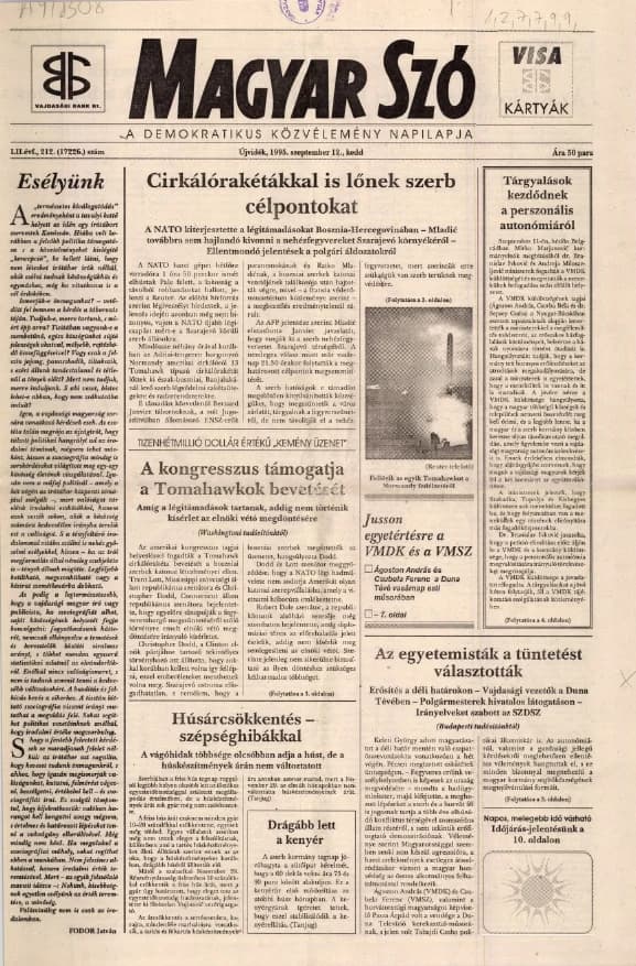 Magyar Szó, 52. évf. 1995. szeptember 12. 212. sz. 1–16. oldal