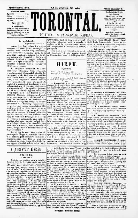 Torontál, 23. évf. 1894. november 16. 263. sz.