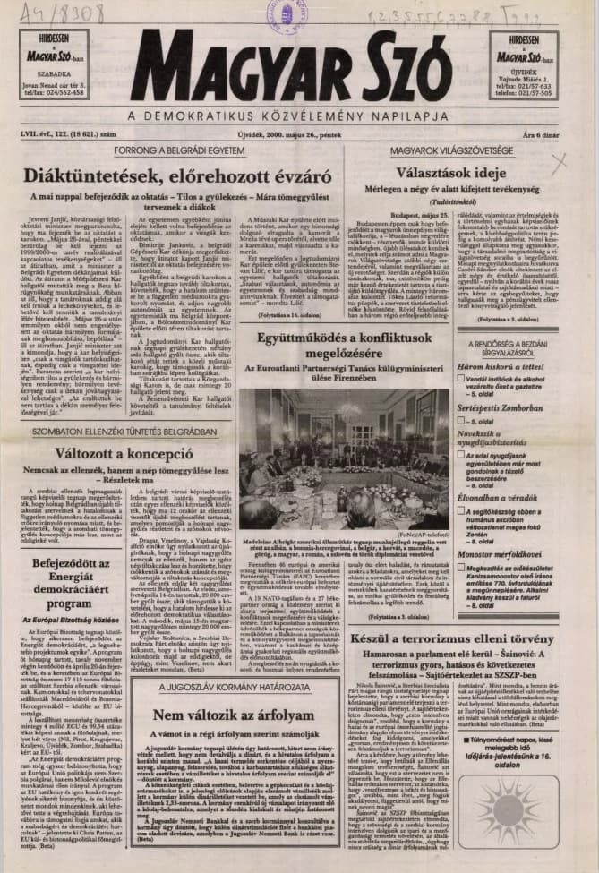 Magyar Szó, 57. évf. 2000. május 26. 122. sz. 1–16. oldal