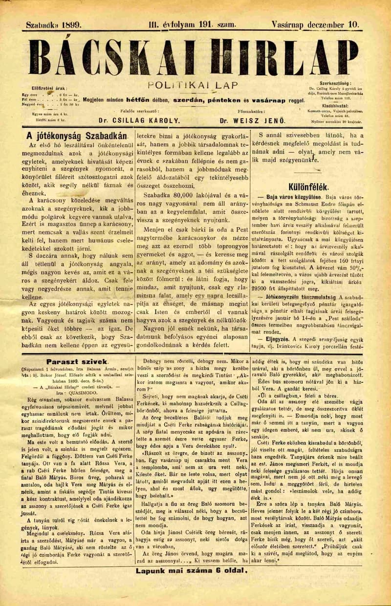 Bácskai Hirlap, 3. évf. 1899. december 10. 191. sz.