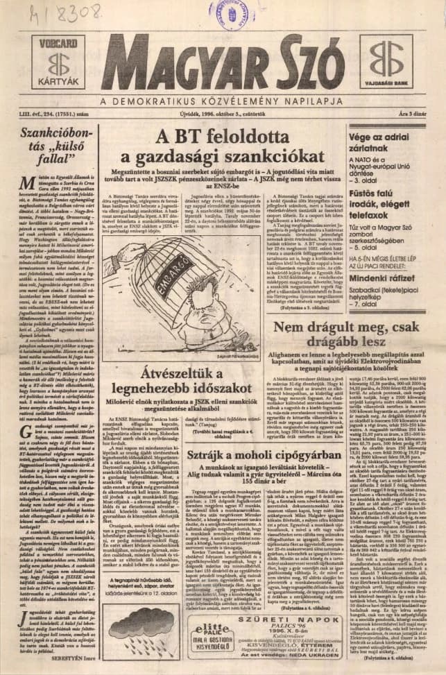 Magyar Szó, 53. évf. 1996. október 3. 234. sz. 1–16. oldal
