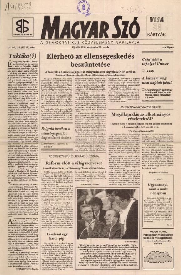 Magyar Szó, 52. évf. 1995. szeptember 27. 225. sz. 1–16. oldal