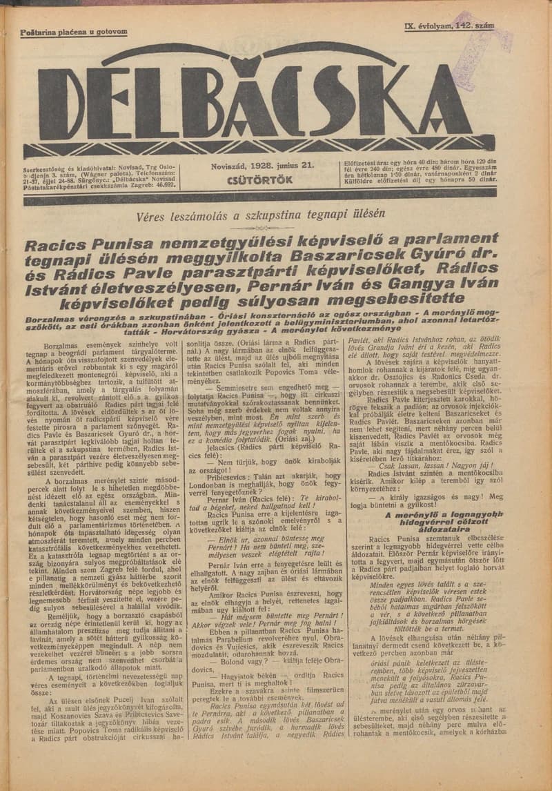 Délbácska, 9. évf. 1928. június 21. 142. sz.