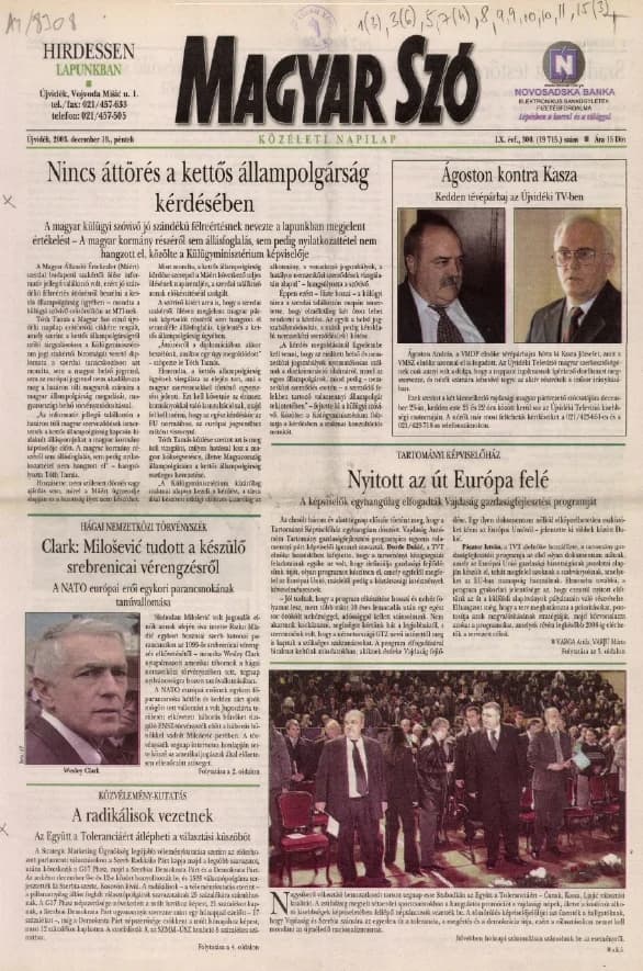 Magyar Szó, 60. évf. 2003. december 19. 300. sz. 1–20. oldal