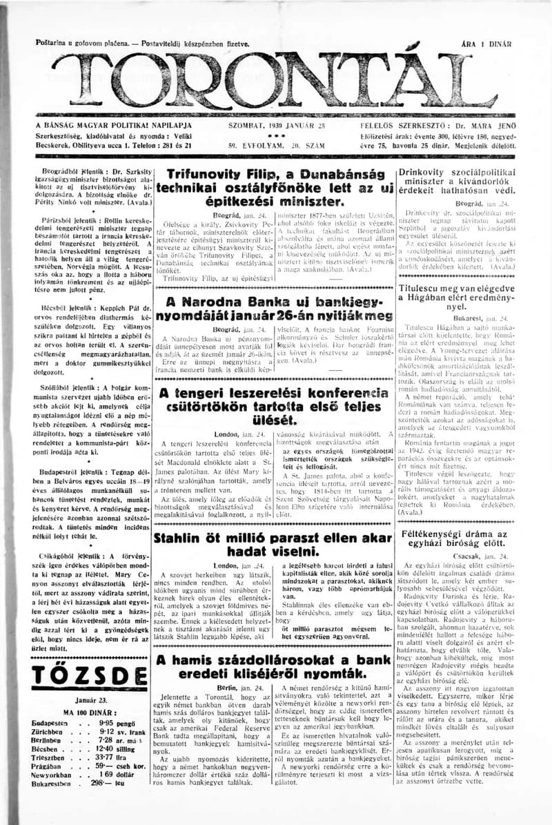 Torontál, 59. évf. 1930. január 25. 20. sz.