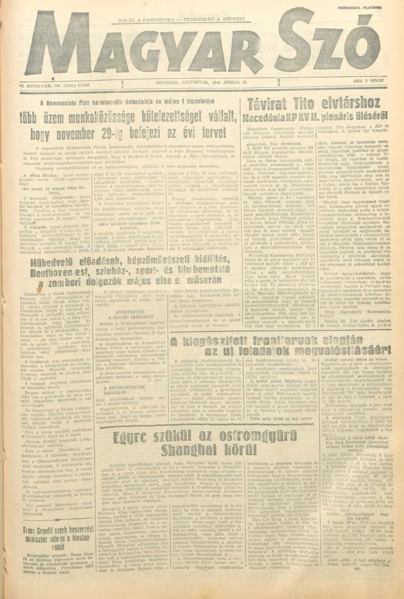 Magyar Szó, 6. évf. 1949. április 28. 100. sz. 1–4. oldal