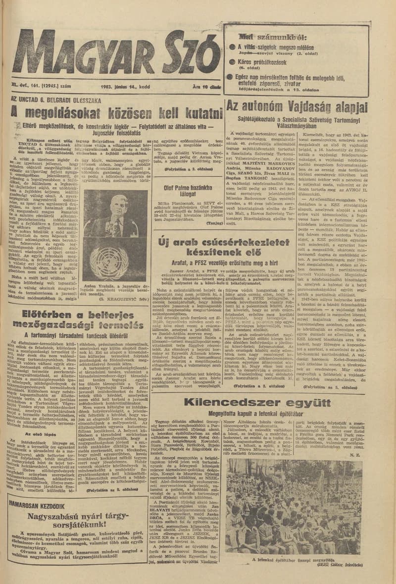 Magyar Szó, 40. évf. 1983. június 14. 161. sz. 1–20. oldal