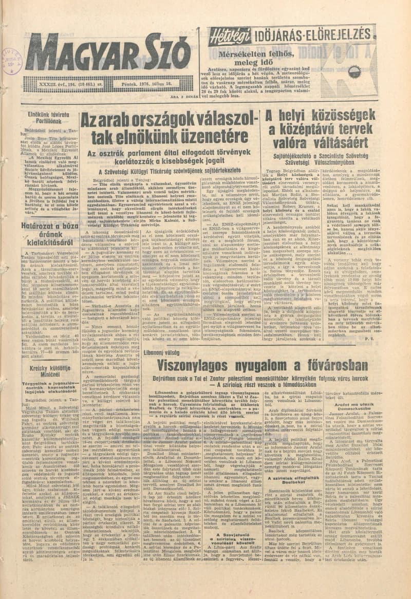Magyar Szó, 33. évf. 1976. július 16. 194. sz. 1–16. oldal