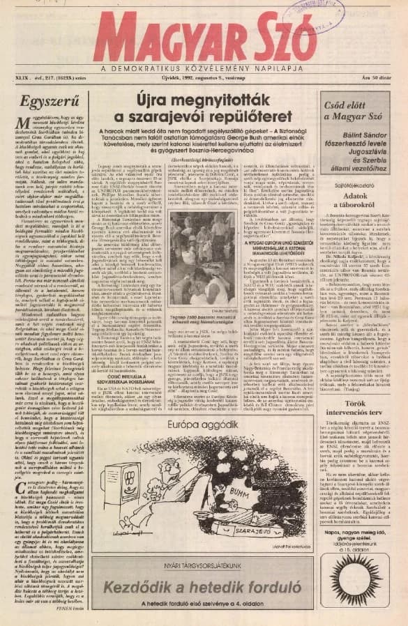 Magyar Szó, 49. évf. 1992. augusztus 9. 217. sz. 1–24. oldal