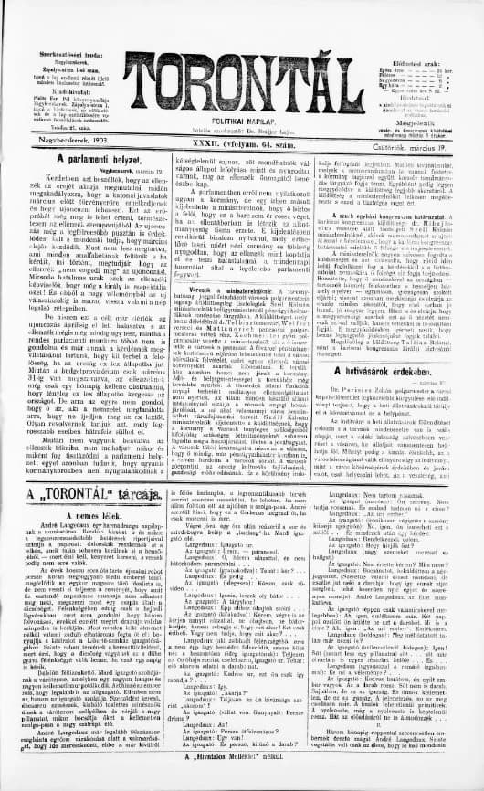 Torontál, 32. évf. 1903. március 19. 64. sz.