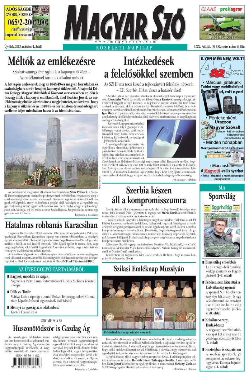 Magyar Szó, 70. évf. 2013. március 4. 50. sz. 1–16. oldal