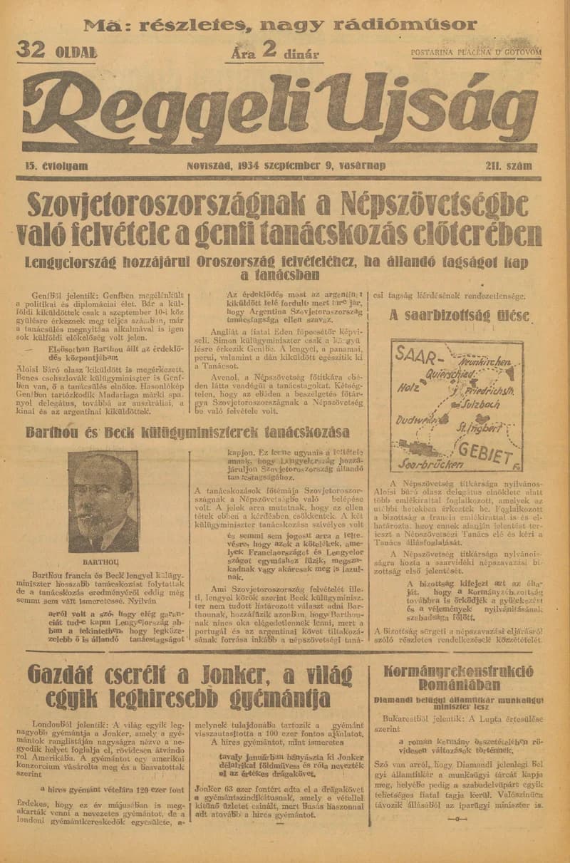 Reggeli Újság, 15. évf. 1934. szeptember 9. 211. sz.