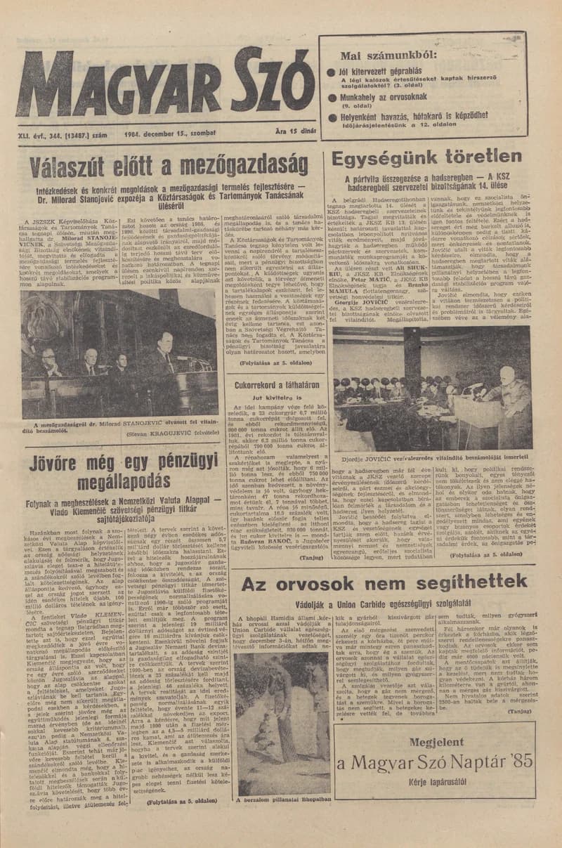 Magyar Szó, 41. évf. 1984. december 15. 344. sz. 1–24. oldal