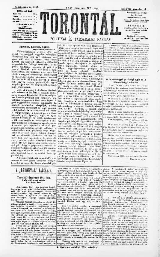 Torontál, 24. évf. 1895. november 14. 262. sz.
