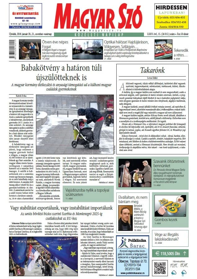 Magyar Szó, 75. évf. 2018. január 20. – 21. 15. sz. 1–44. oldal