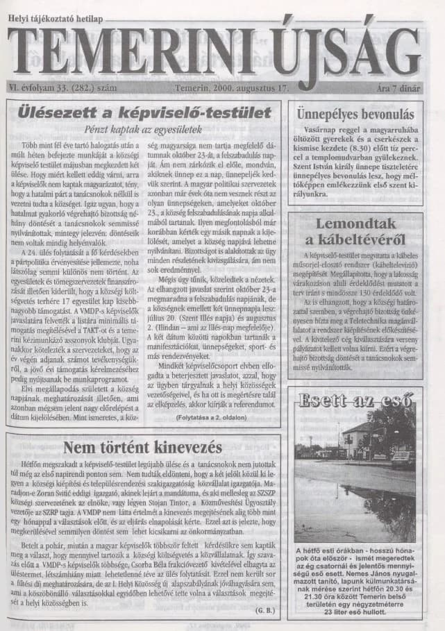 Temerini Újság, 6. évf. 2000. augusztus 17. 33. sz.