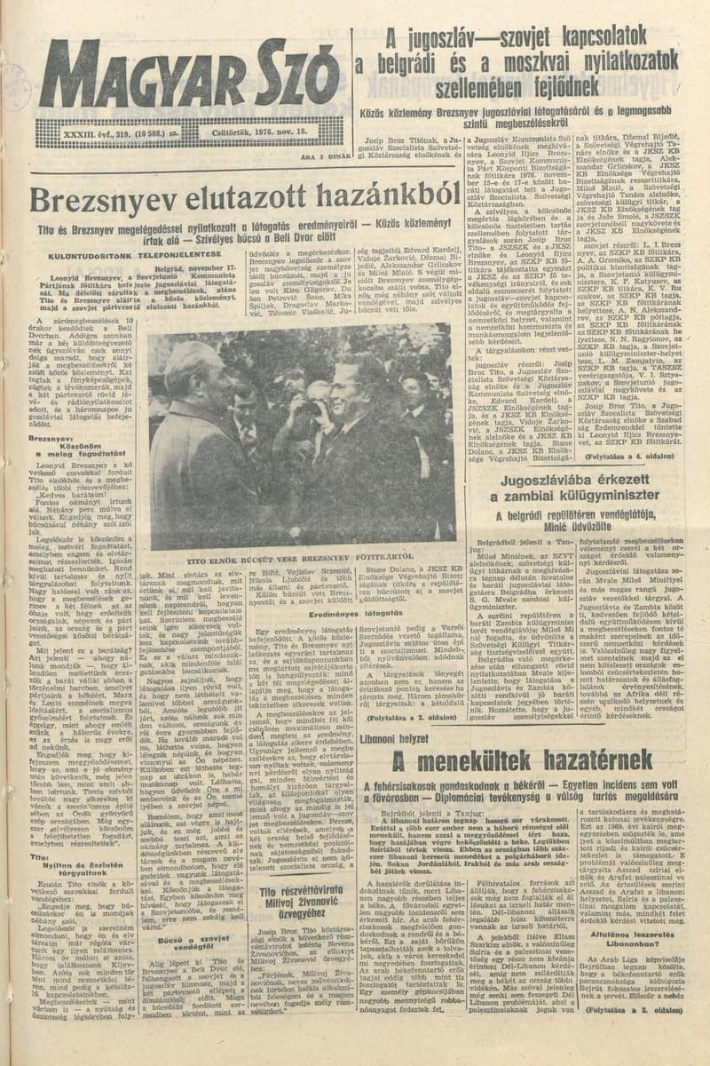 Magyar Szó, 33. évf. 1976. november 18. 319. sz. 1–20. oldal
