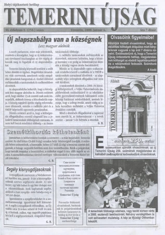 Temerini Újság, 6. évf. 2000. január 6. 1. sz.