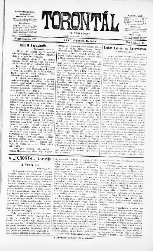 Torontál, 32. évf. 1903. február 24. 44. sz.