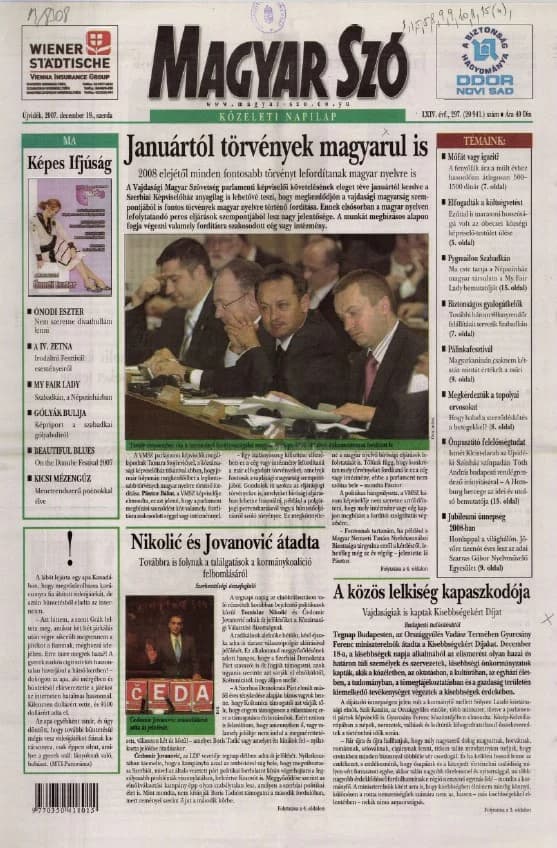 Magyar Szó, 64. évf. 2007. december 19. 297. sz. 1–20. oldal