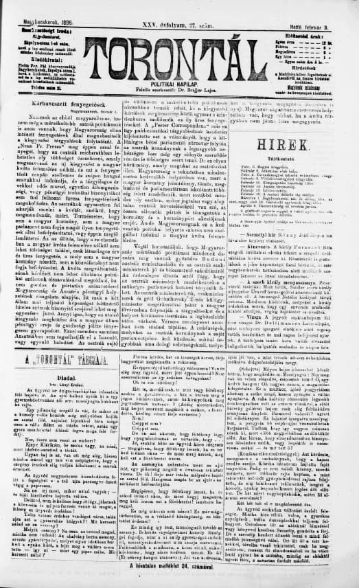 Torontál, 25. évf. 1896. február 3. 27. sz.
