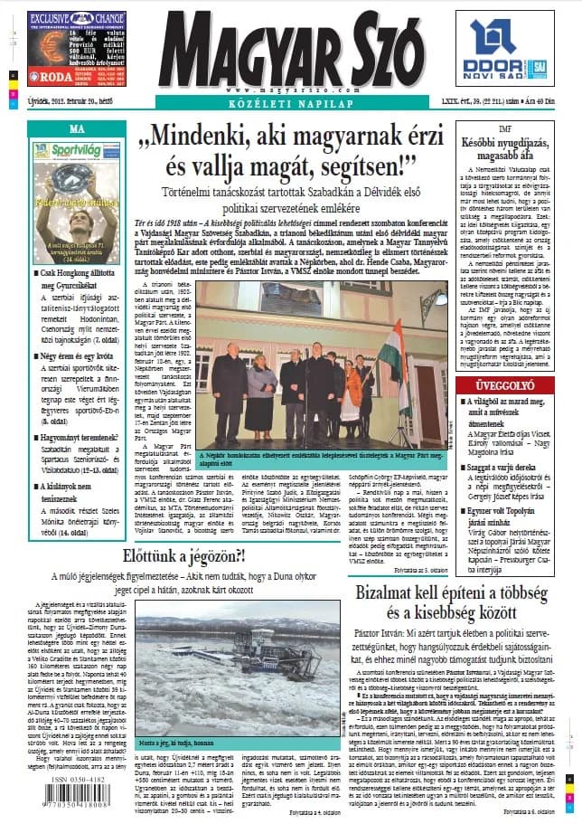Magyar Szó, 69. évf. 2012. február 20. 39. sz. 1–16. oldal