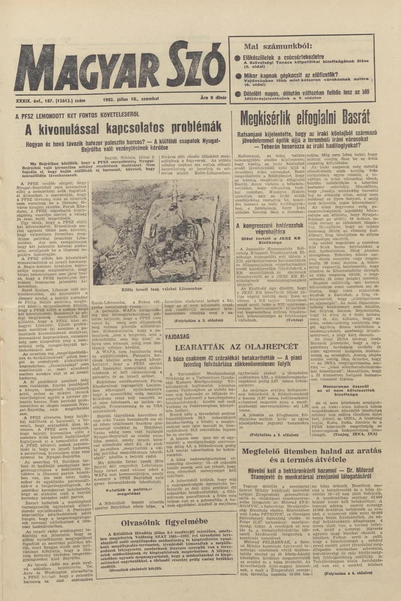 Magyar Szó, 39. évf. 1982. július 10. 187. sz. 1–20. oldal