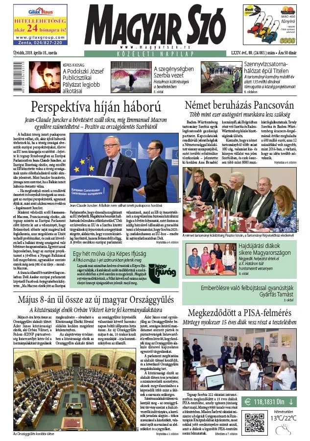 Magyar Szó, 75. évf. 2018. április 18. 88. sz. 1–16. oldal