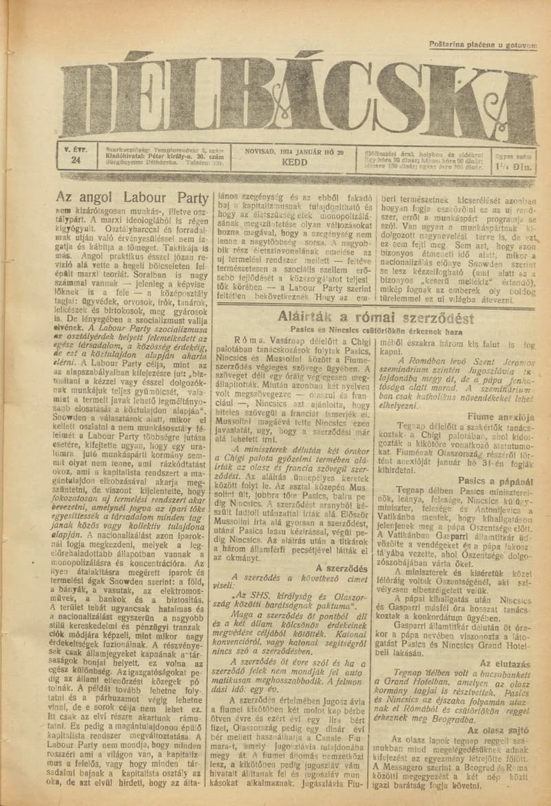 Délbácska, 5. évf. 1924. január 29. 24. sz.