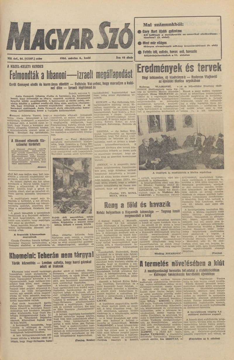 Magyar Szó, 41. évf. 1984. március 6. 64. sz. 1–20. oldal