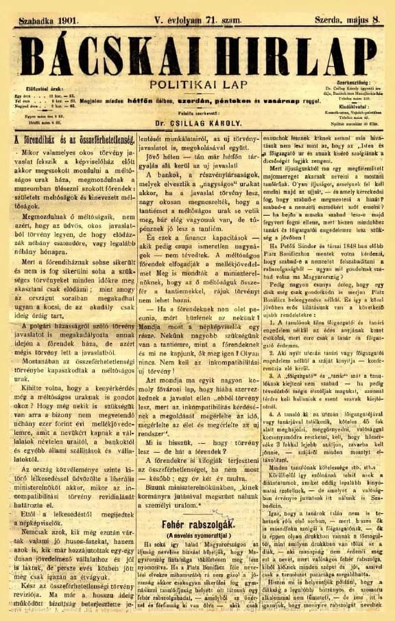 Bácskai Hirlap, 5. évf. 1901. május 8. 71. sz.