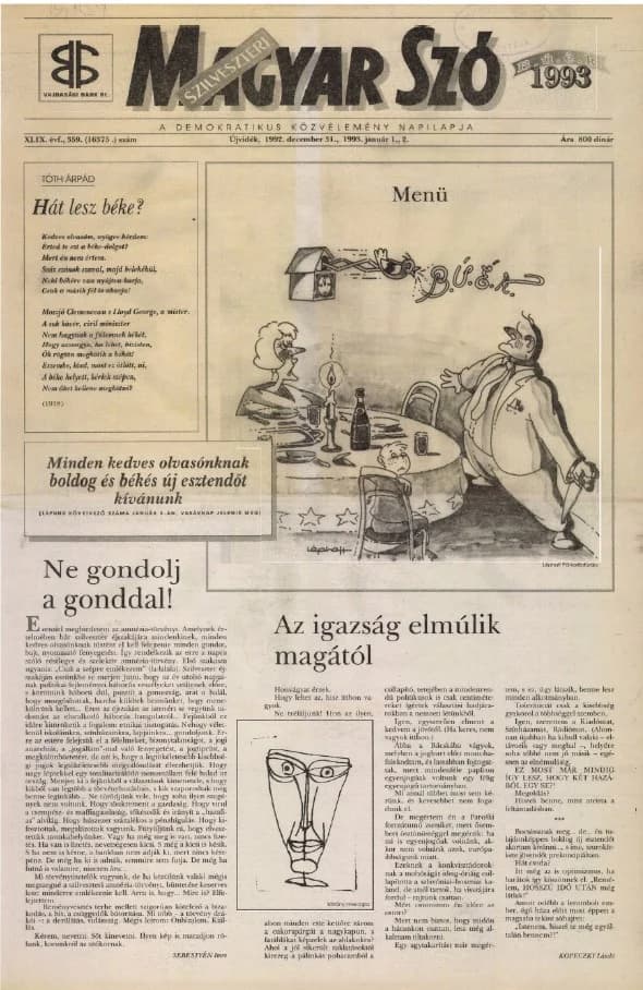 Magyar Szó, 49. évf. 1992. december 31. – 1993. január 2. 359. sz. 1–28. oldal