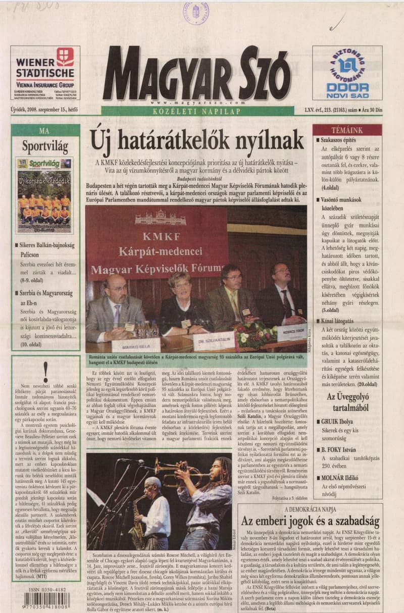 Magyar Szó, 65. évf. 2008. szeptember 15. 213. sz. 1–16. oldal