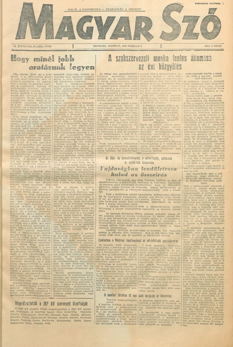 Magyar Szó, 6. évf. 1949. február 5. 30. sz. 1–4. oldal