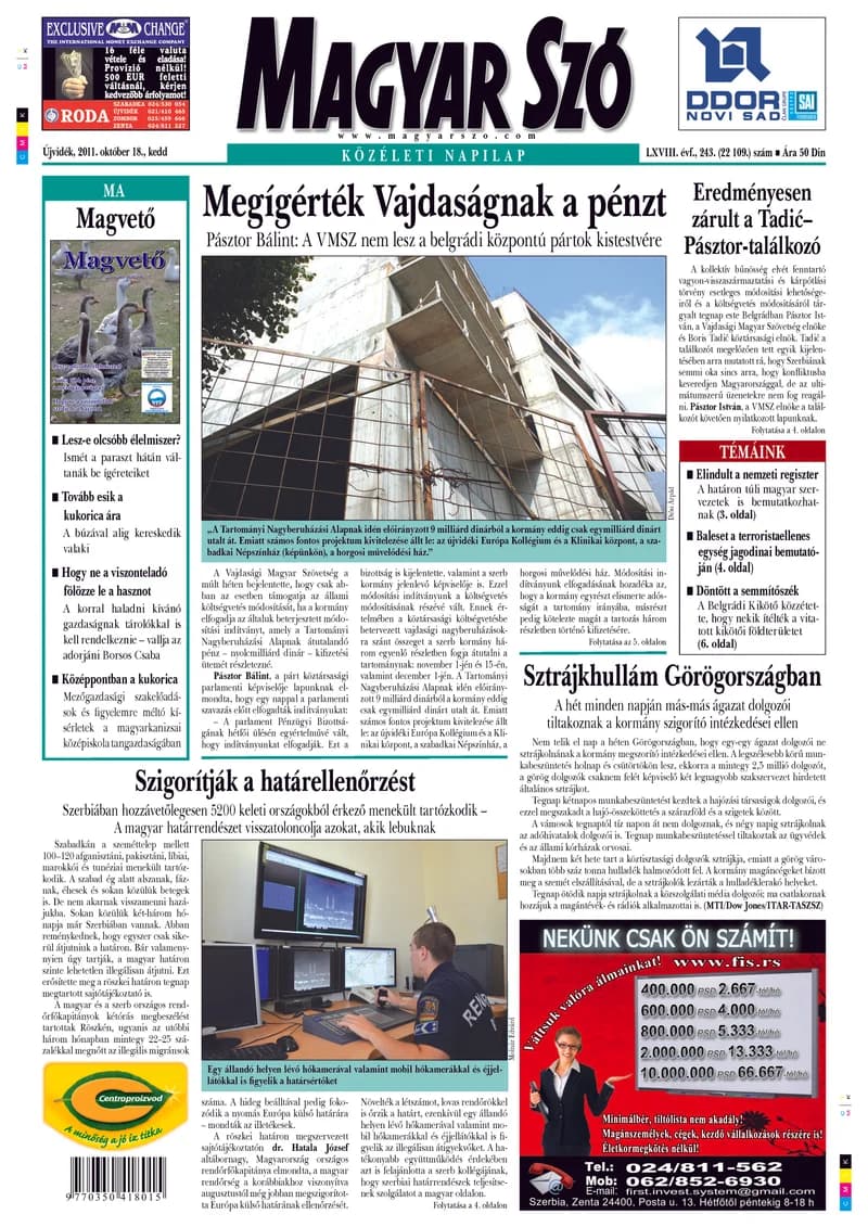 Magyar Szó, 68. évf. 2011. október 18. 243. sz. 1–20. oldal