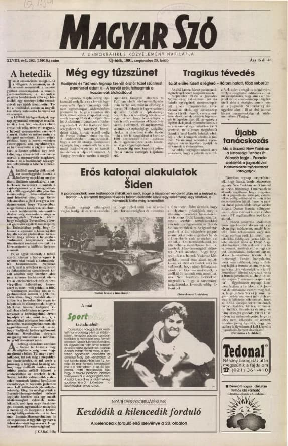 Magyar Szó, 48. évf. 1991. szeptember 23. 262. sz. 1–20. oldal