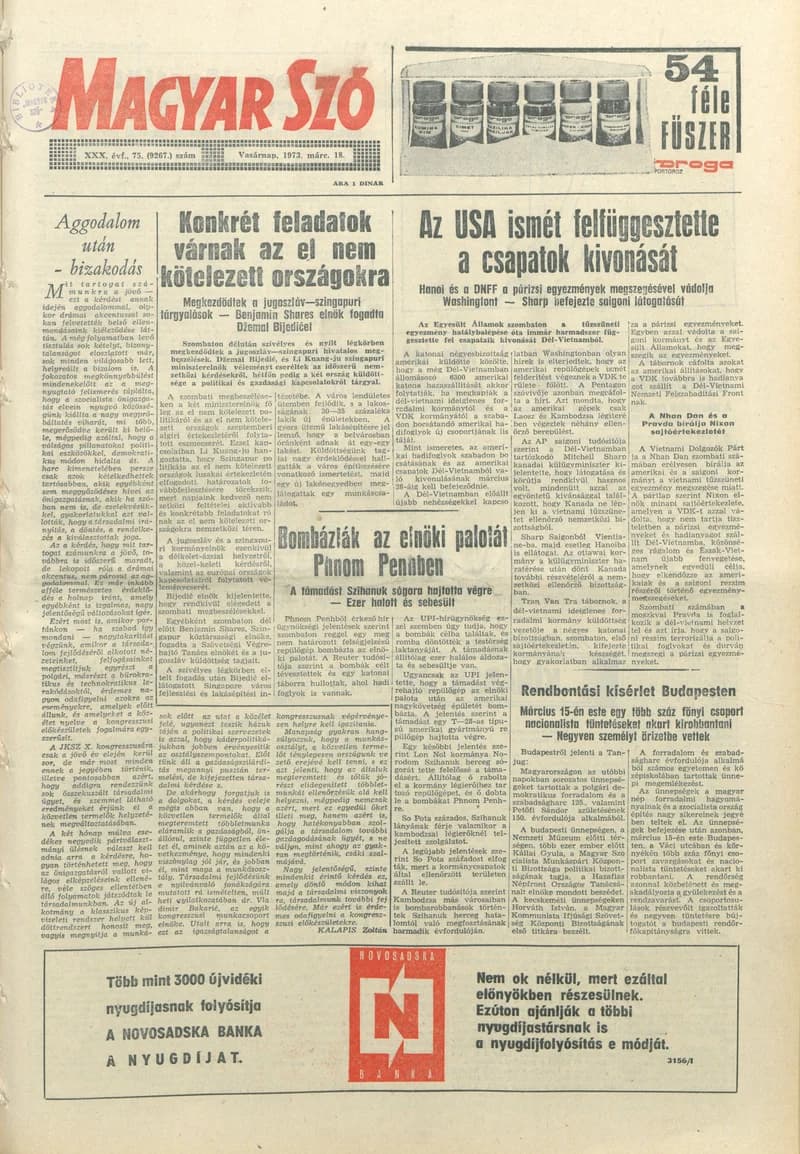 Magyar Szó, 30. évf. 1973. március 18. 75. sz. 1–32. oldal