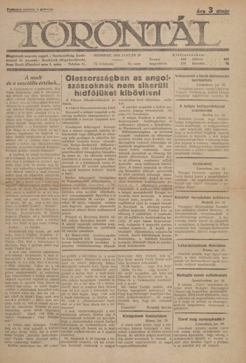 Torontál, 73. évf. 1944. január 29. 23. sz.