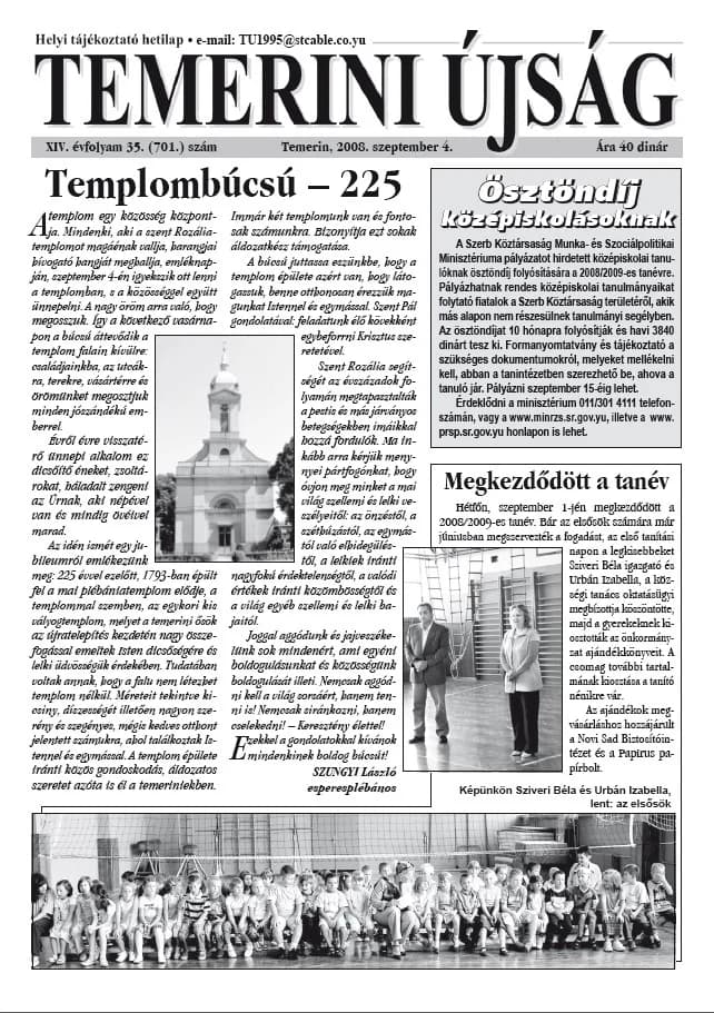 Temerini Újság, 14. évf. 2008. szeptember 4. 35. sz.