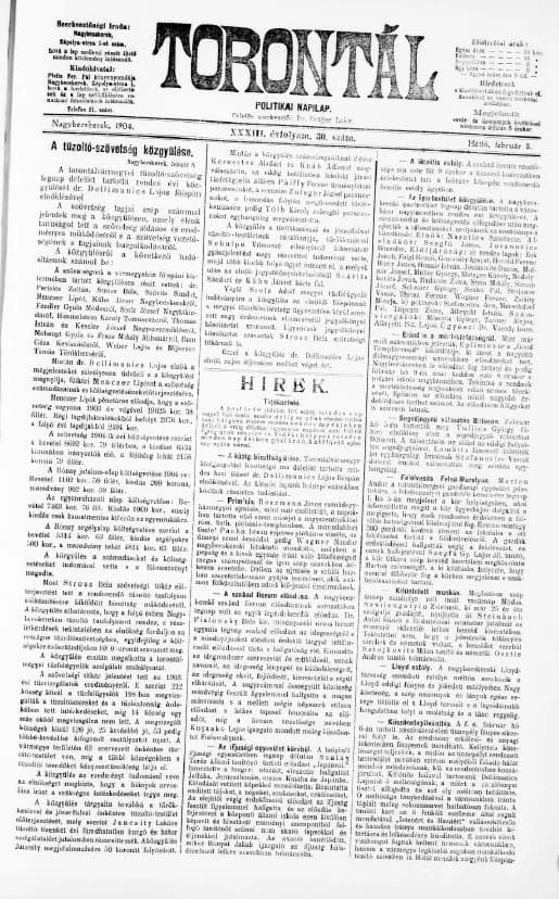 Torontál, 33. évf. 1904. február 8. 30. sz.
