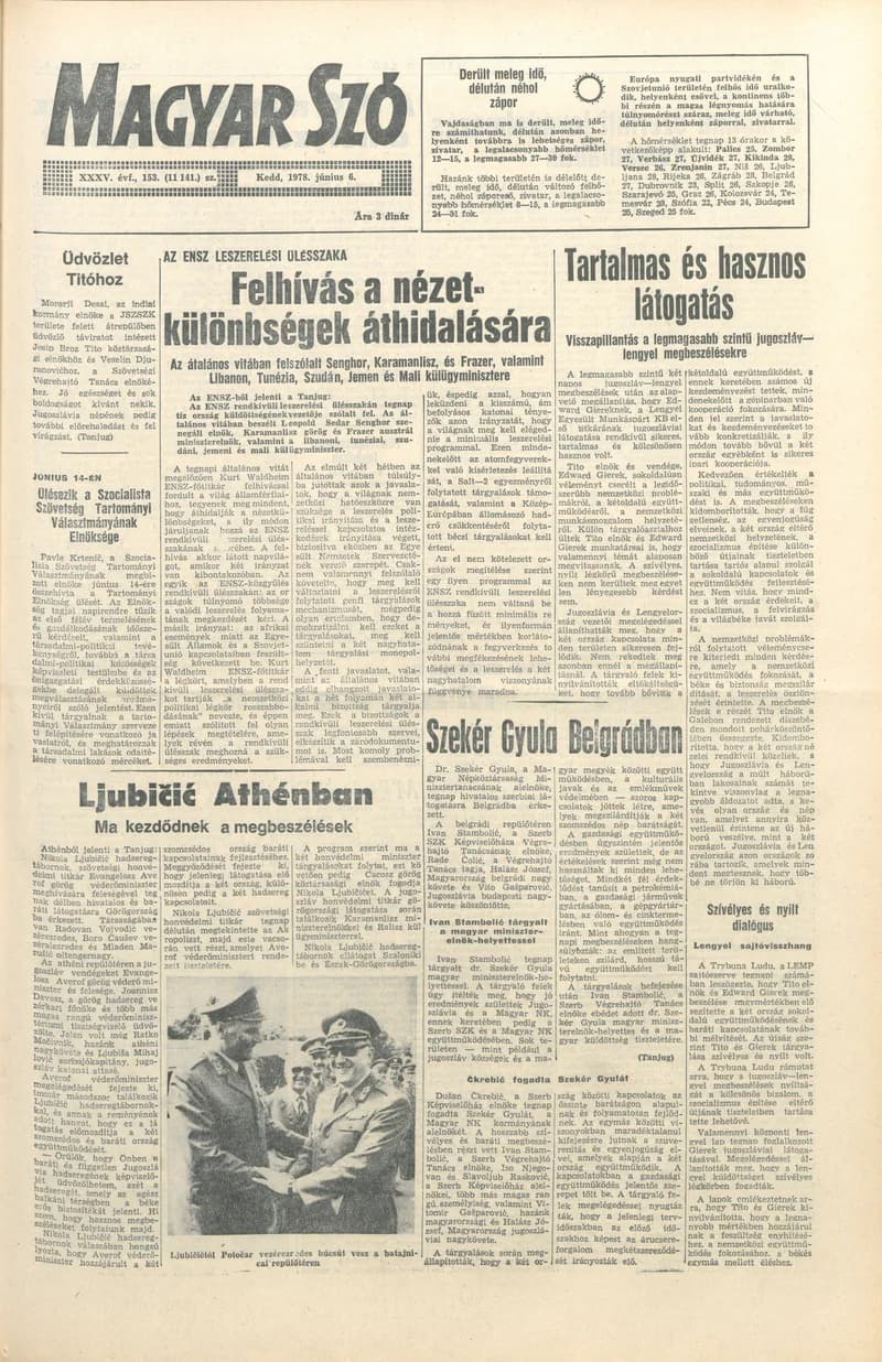 Magyar Szó, 35. évf. 1978. június 6. 153. sz. 1–20. oldal