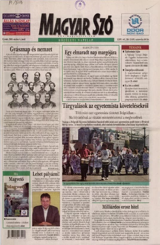 Magyar Szó, 66. évf. 2009. október 6. 233. sz. 1–20. oldal