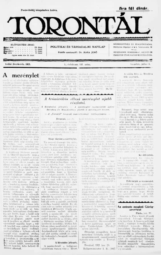 Torontál, 50. évf. 1921. július 2. 141. sz.