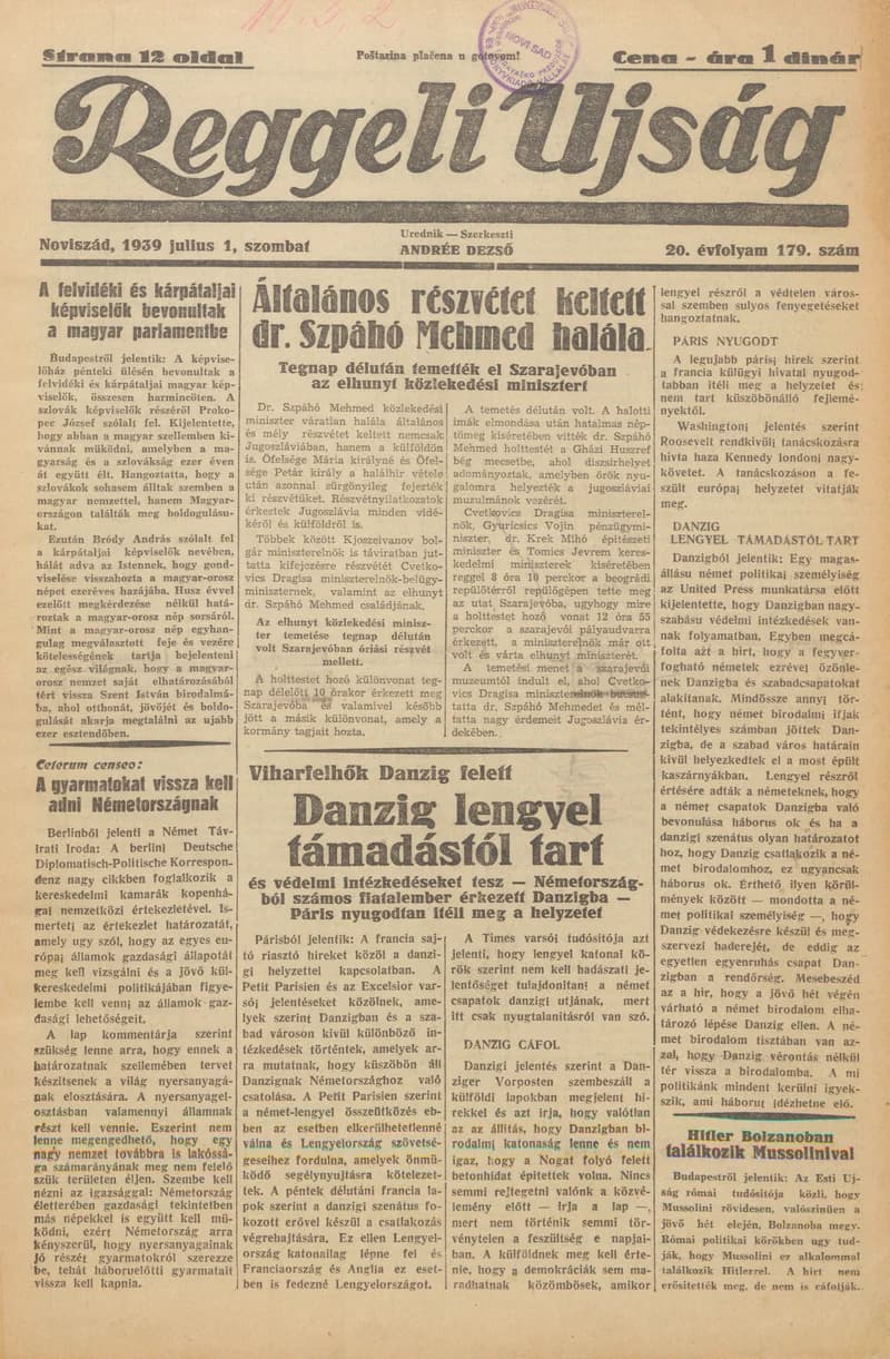 Reggeli Újság, 20. évf. 1939. július 1. 179. sz.